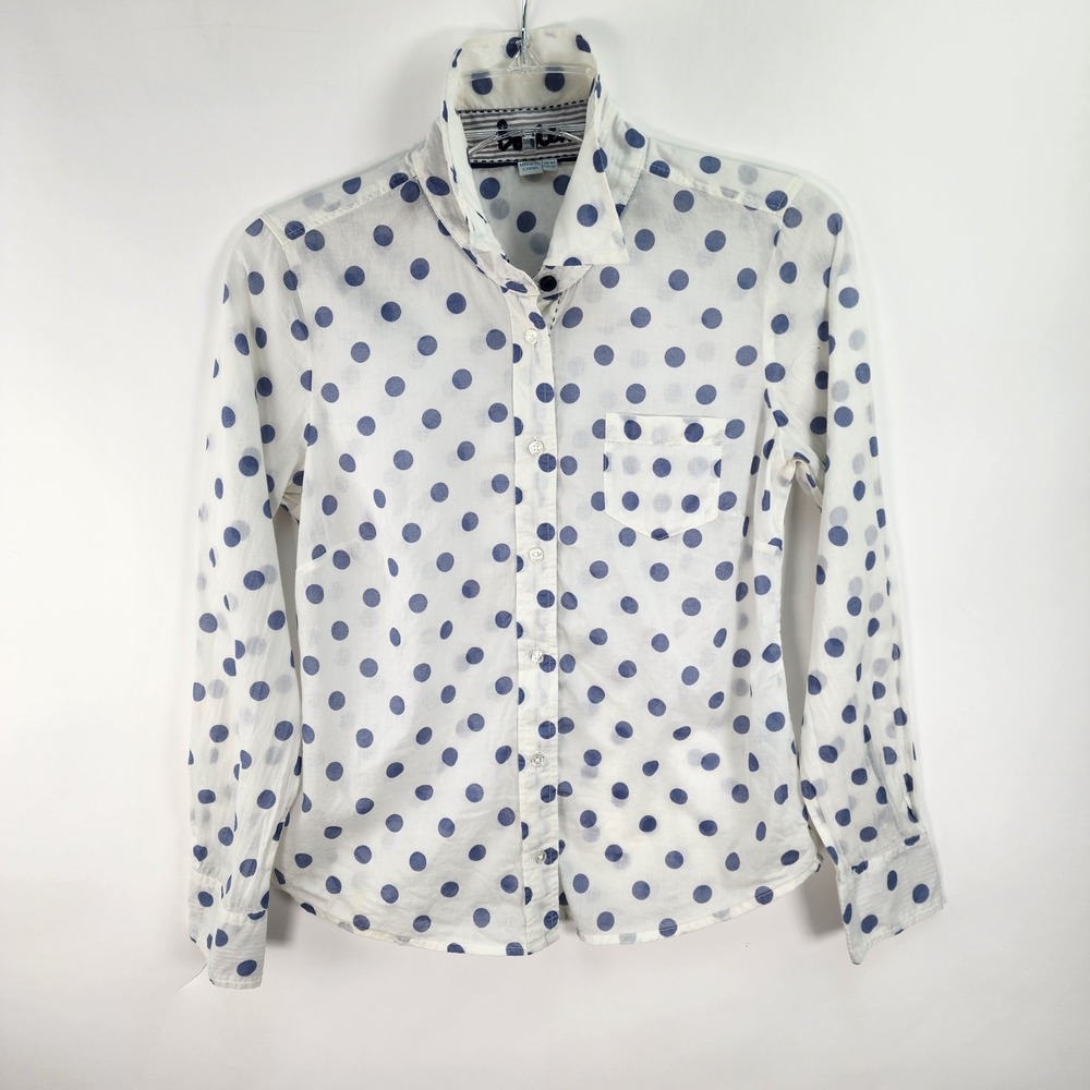 Boden Button Up Polka Dot Top Women's 4P White Pocket Classic Preppy